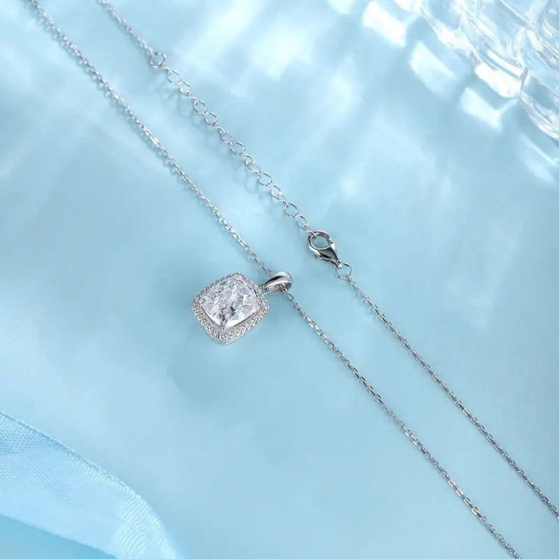 Cushion Cut Moissanite Halo Pendant Necklace - LGG Jewelry