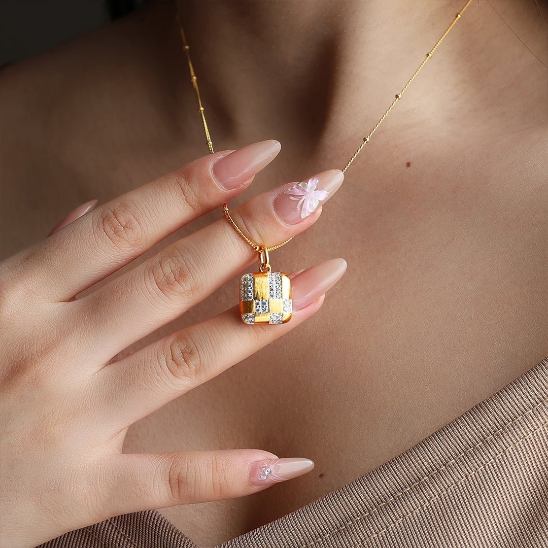 Cushion Shape Gold Brushed CZ Necklace - LGG Jewelry