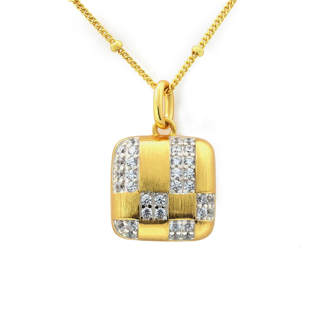 Cushion Shape Gold Brushed CZ Necklace - LGG Jewelry