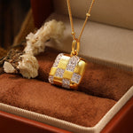 Lade Bild in die Galerieansicht, Cushion Shape Gold Brushed CZ Necklace - LGG Jewelry