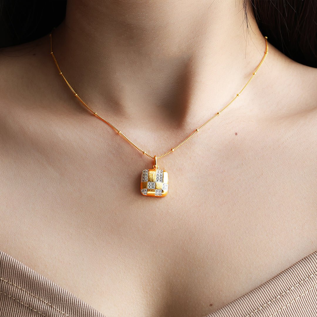 Cushion Shape Gold Brushed CZ Necklace - LGG Jewelry