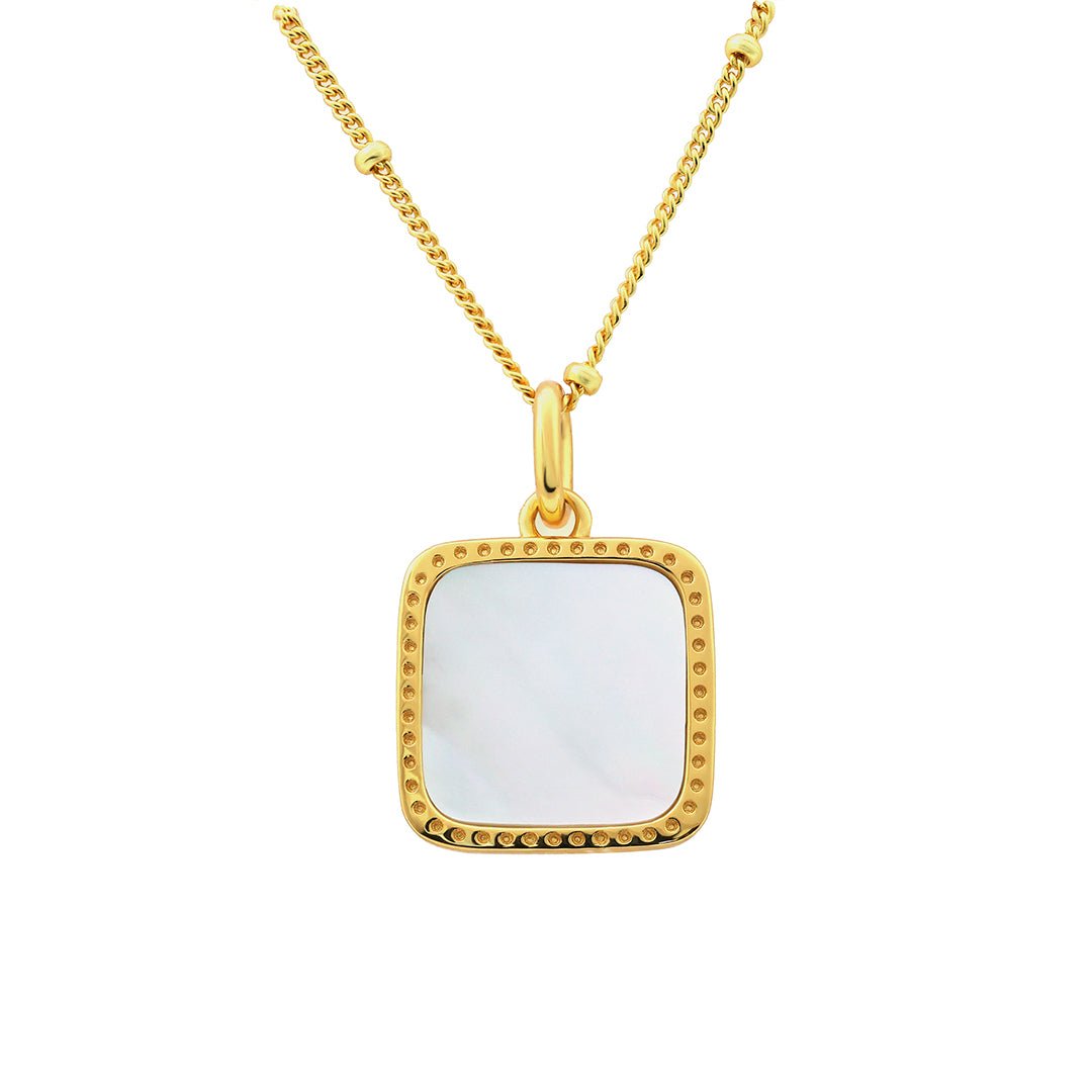 Cushion Shape Gold Brushed CZ Necklace - LGG Jewelry