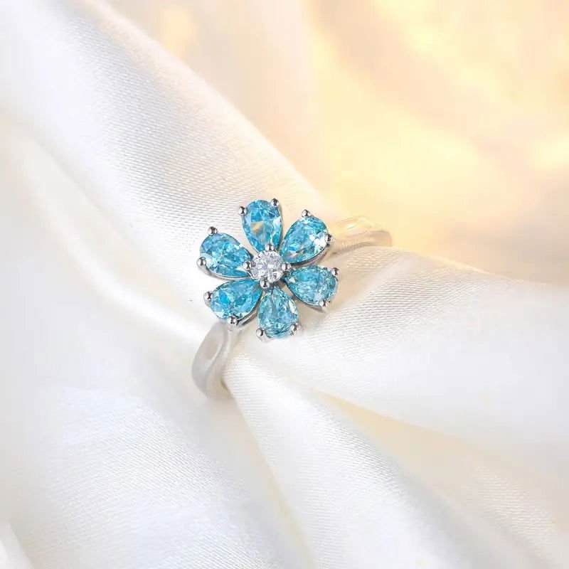Daisy Pear Cut Blue Moissanite Engagement Ring - LGG Jewelry