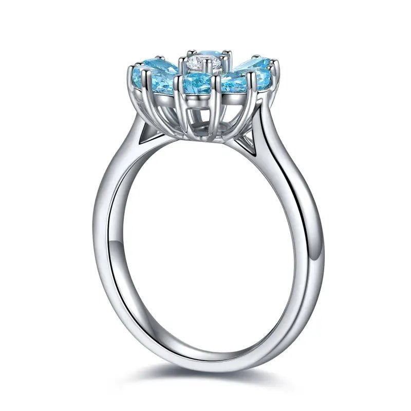 Daisy Pear Cut Blue Moissanite Engagement Ring - LGG Jewelry