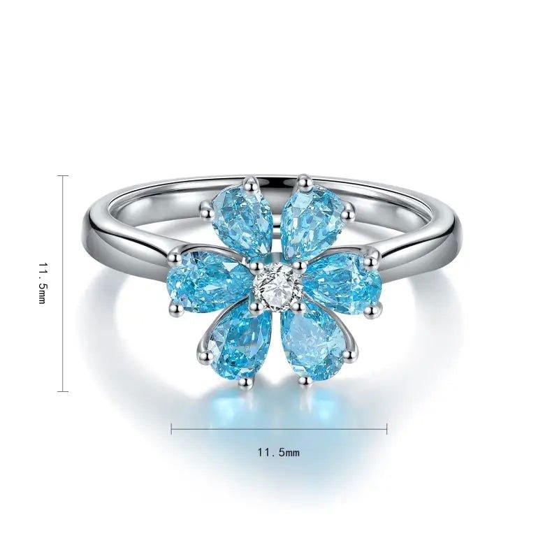 Daisy Pear Cut Blue Moissanite Engagement Ring - LGG Jewelry