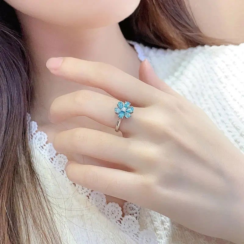 Daisy Pear Cut Blue Moissanite Engagement Ring - LGG Jewelry