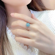 Daisy Pear Cut Blue Moissanite Engagement Ring - LGG Jewelry