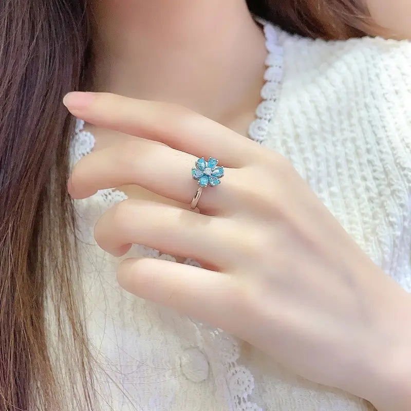 Daisy Pear Cut Blue Moissanite Engagement Ring - LGG Jewelry
