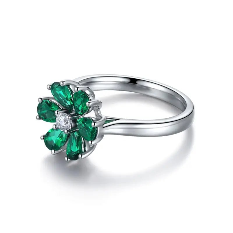 Daisy Pear Cut Lab Emerald Engagement Ring - LGG Jewelry
