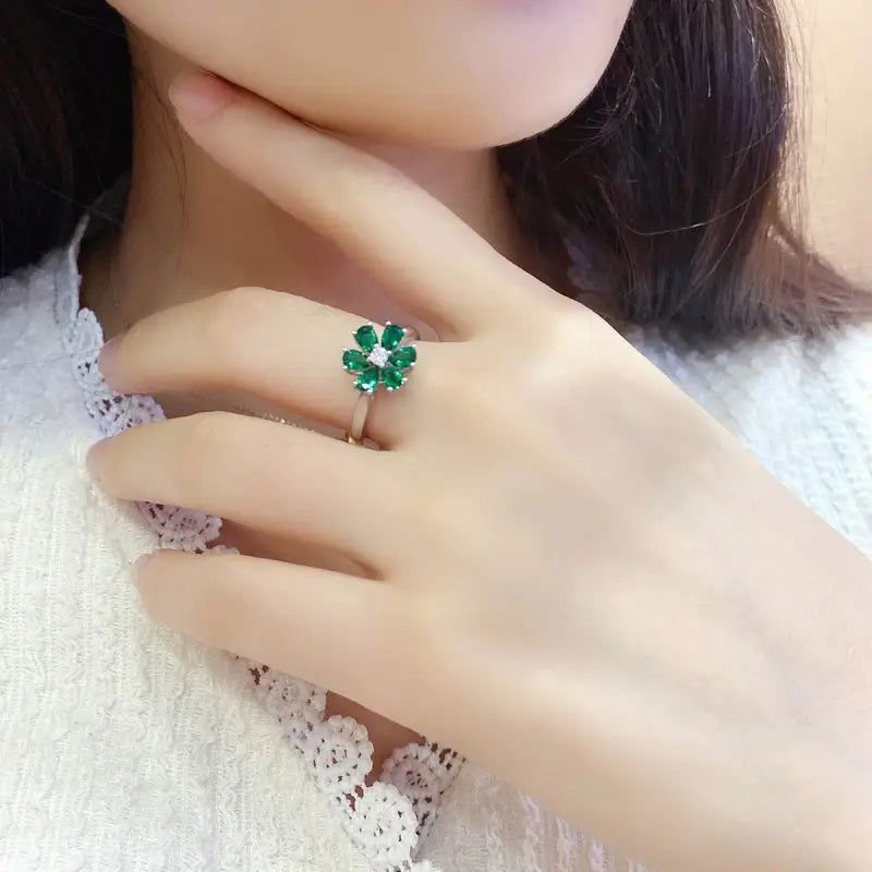 Daisy Pear Cut Lab Emerald Engagement Ring - LGG Jewelry