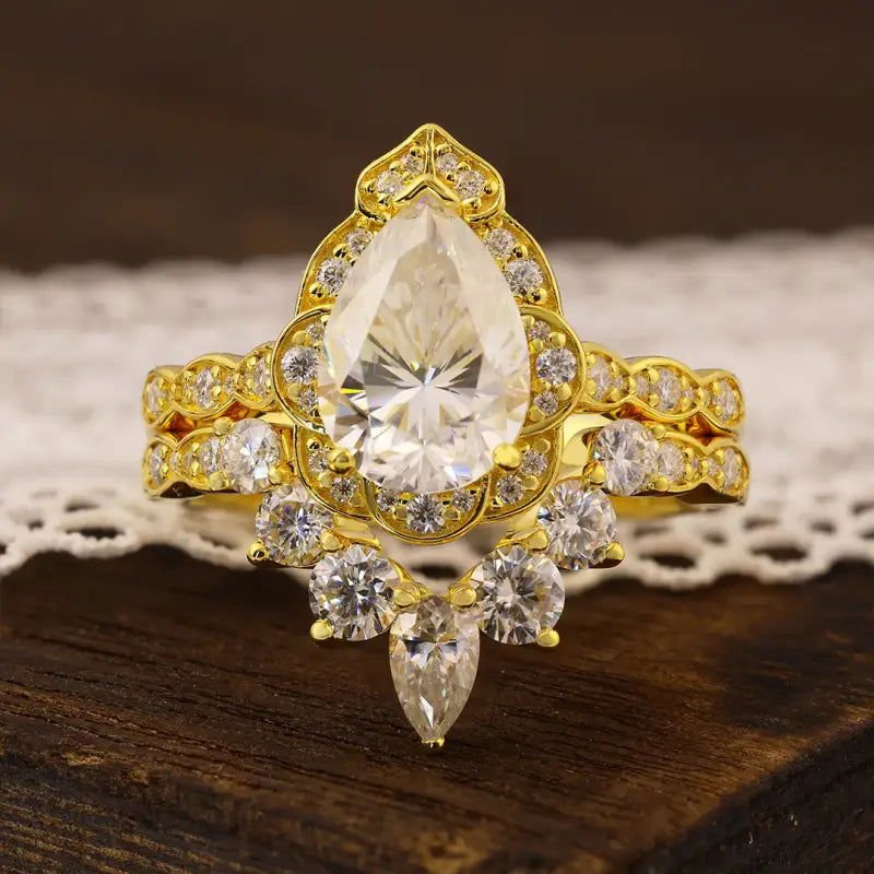 Deep Chevron 2 Ct Oval Cut Lab Diamond Bridal Ring Set - 2pcs - LGG Jewelry