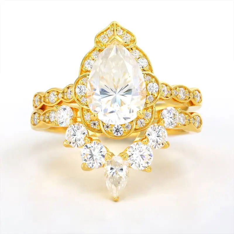 Deep Chevron 2 Ct Oval Cut Lab Diamond Bridal Ring Set - 2pcs - LGG Jewelry