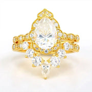 Deep Chevron 2 Ct Oval Cut Lab Diamond Bridal Ring Set - 2pcs - LGG Jewelry