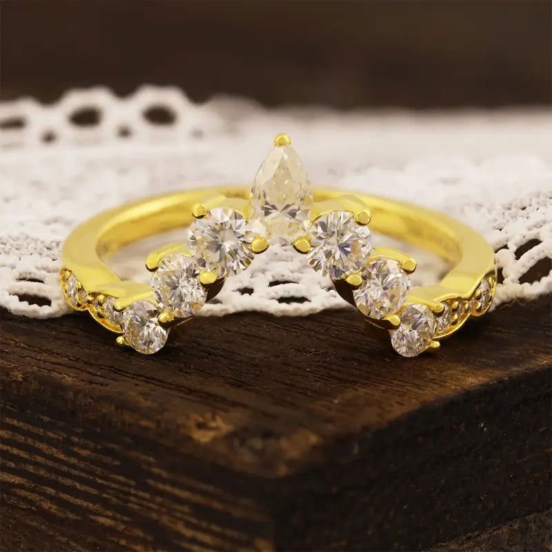 Deep V-Shaped Pear & Round Cut Lab Diamond Contour Band - LGG Jewelry