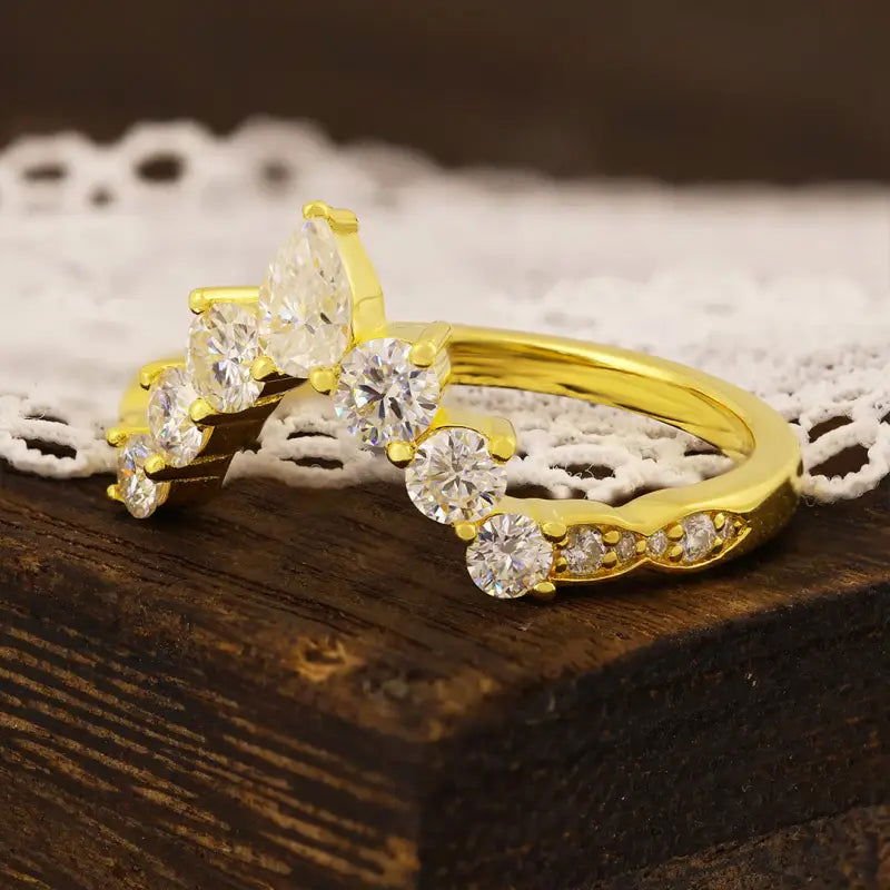 Deep V-Shaped Pear & Round Cut Lab Diamond Contour Band - LGG Jewelry