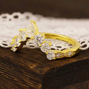 Deep V-Shaped Pear & Round Cut Lab Diamond Contour Band - LGG Jewelry