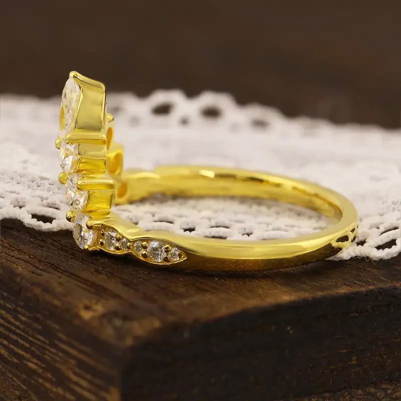 Deep V-Shaped Pear & Round Cut Lab Diamond Contour Band - LGG Jewelry