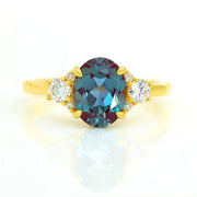 Discoloring Oval Cut Lab Alexandrite Three Stone Engagement Ring - LGG Jewelry