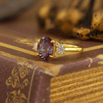 Lade Bild in die Galerieansicht, Discoloring Oval Cut Lab Alexandrite Three Stone Engagement Ring - LGG Jewelry
