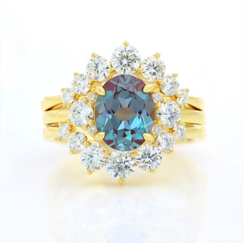 Discoloring Trio Oval Cut Lab Alexandrite Three Stone Bridal Set - 3pcs - LGG Jewelry
