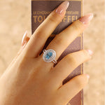 Lade Bild in die Galerieansicht, Double Halo 1.37 Ct Oval Cut Fancy Blue Lab Diamond Engagement Ring - LGG Jewelry