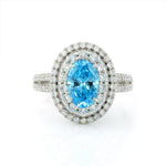 Lade Bild in die Galerieansicht, Double Halo 1.37 Ct Oval Cut Fancy Blue Lab Diamond Engagement Ring - LGG Jewelry