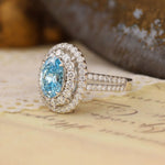 Lade Bild in die Galerieansicht, Double Halo 1.37 Ct Oval Cut Fancy Blue Lab Diamond Engagement Ring - LGG Jewelry