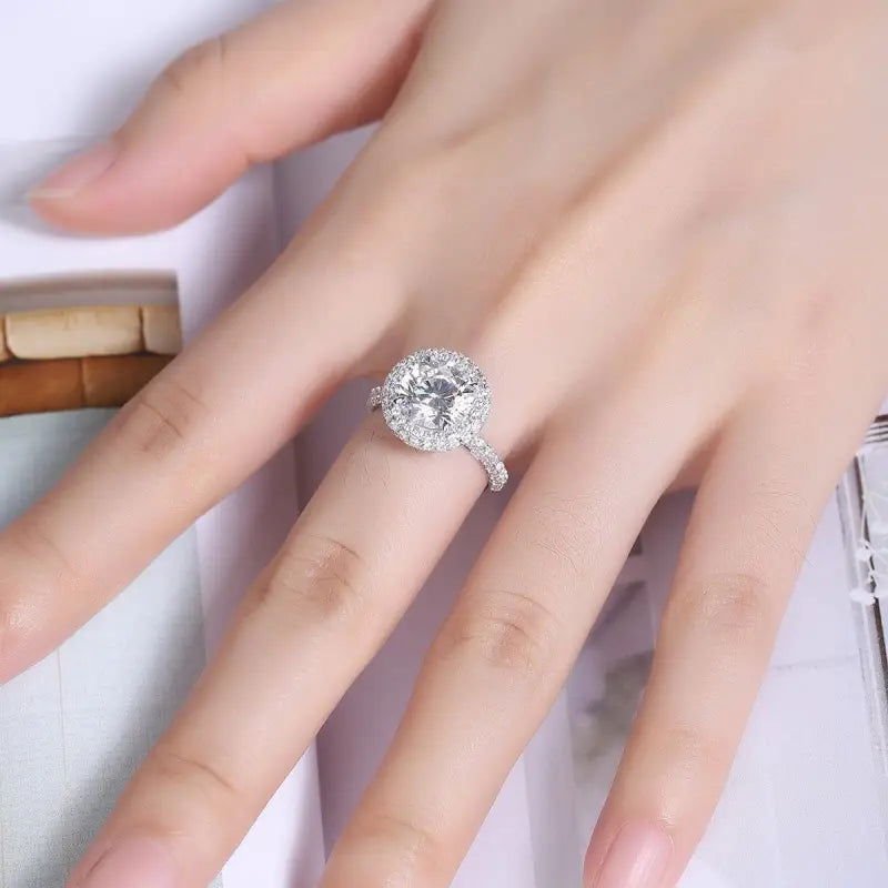 Double Halo 4 Ct Round Cut Moissanite Half Pave Engagement Ring - LGG Jewelry