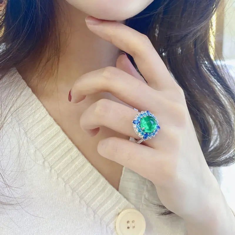 Double Halo 4.5 Ct Round Lab Emerald Engagement Ring - LGG Jewelry