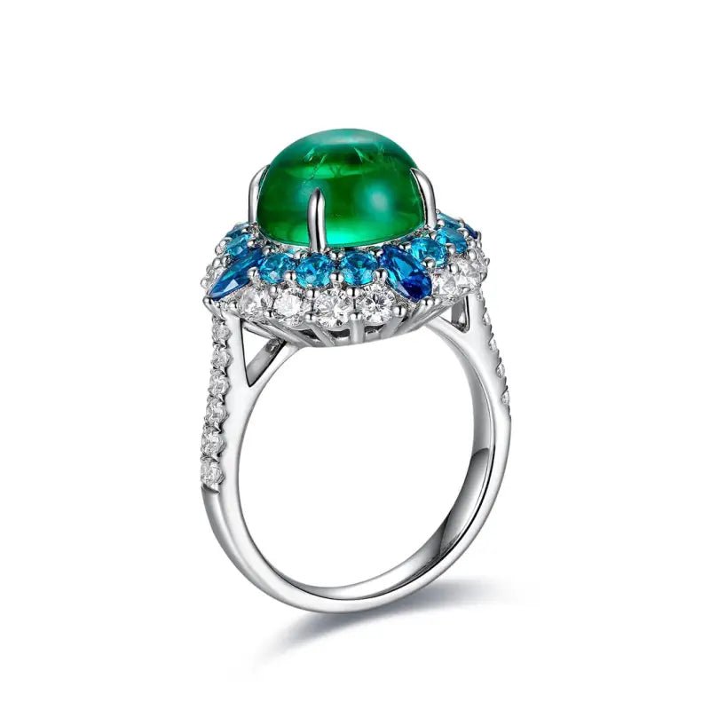 Double Halo 4.5 Ct Round Lab Emerald Engagement Ring - LGG Jewelry