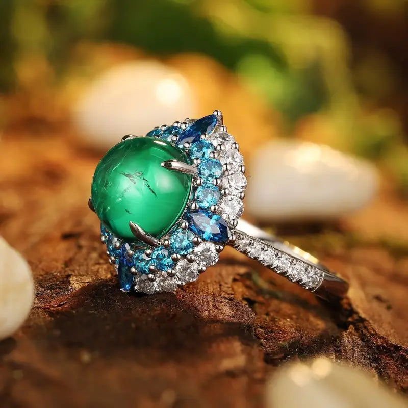 Double Halo 4.5 Ct Round Lab Emerald Engagement Ring - LGG Jewelry