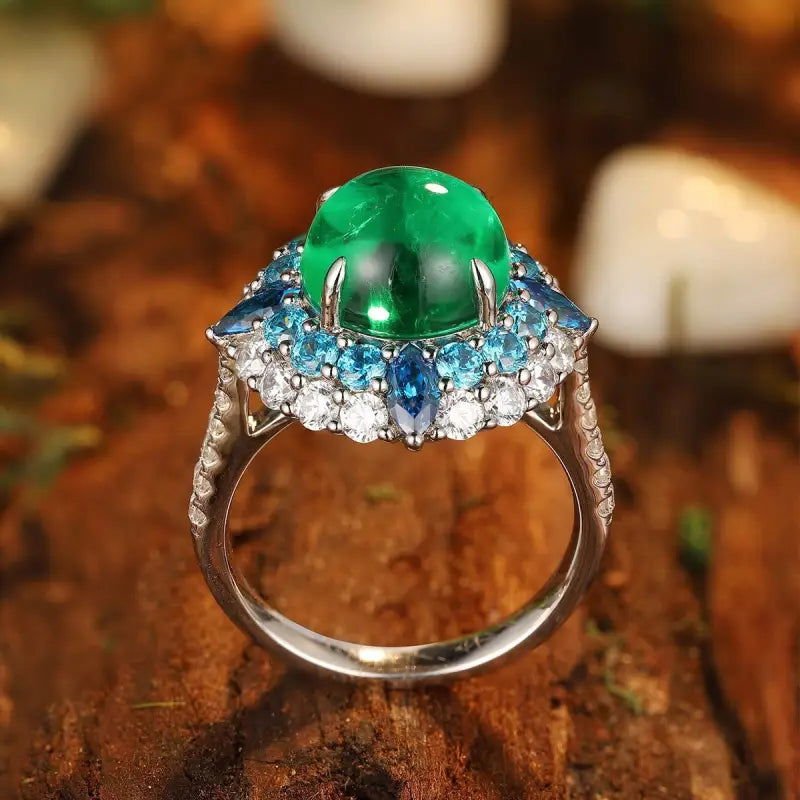 Double Halo 4.5 Ct Round Lab Emerald Engagement Ring - LGG Jewelry