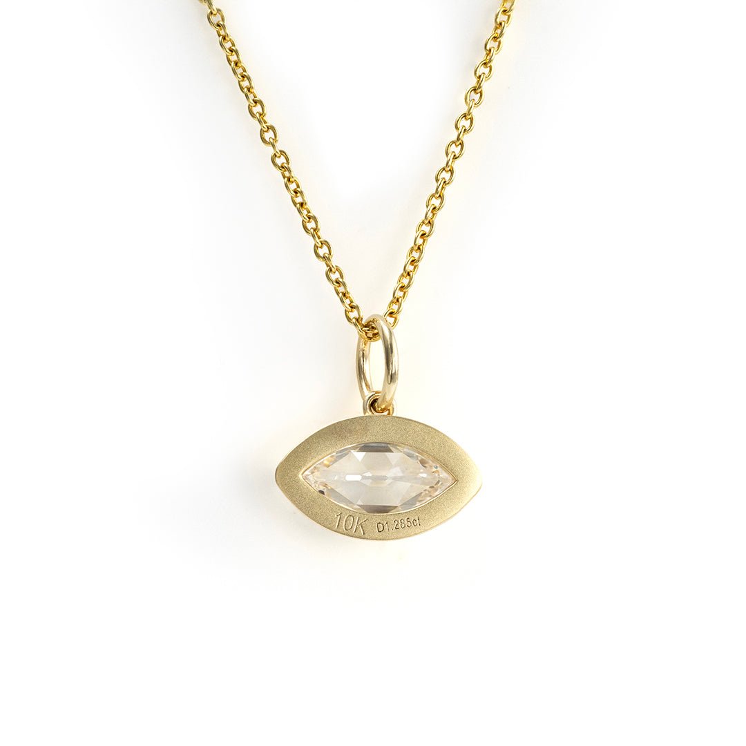 East-west 1.5 Ct OMC Marquise cut Lab diamond Matte Gold Bezel & prongs pendant Necklace - LGG Jewelry