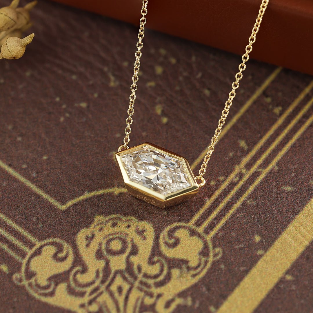 East-West 2 Ct Elongated Hexagon Shape Bezel Necklace - LGG Jewelry