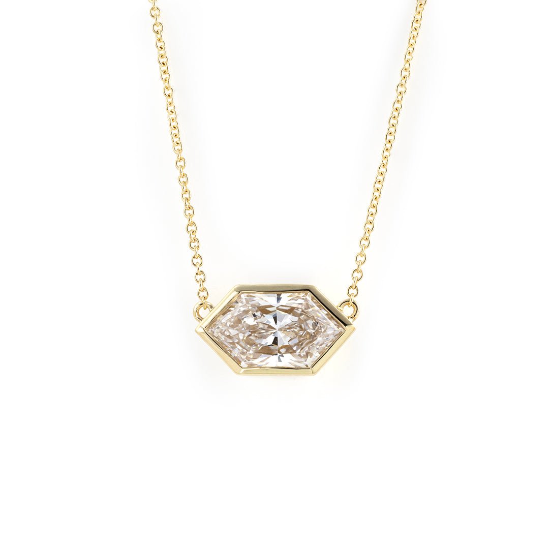 East-West 2 Ct Elongated Hexagon Shape Bezel Necklace - LGG Jewelry
