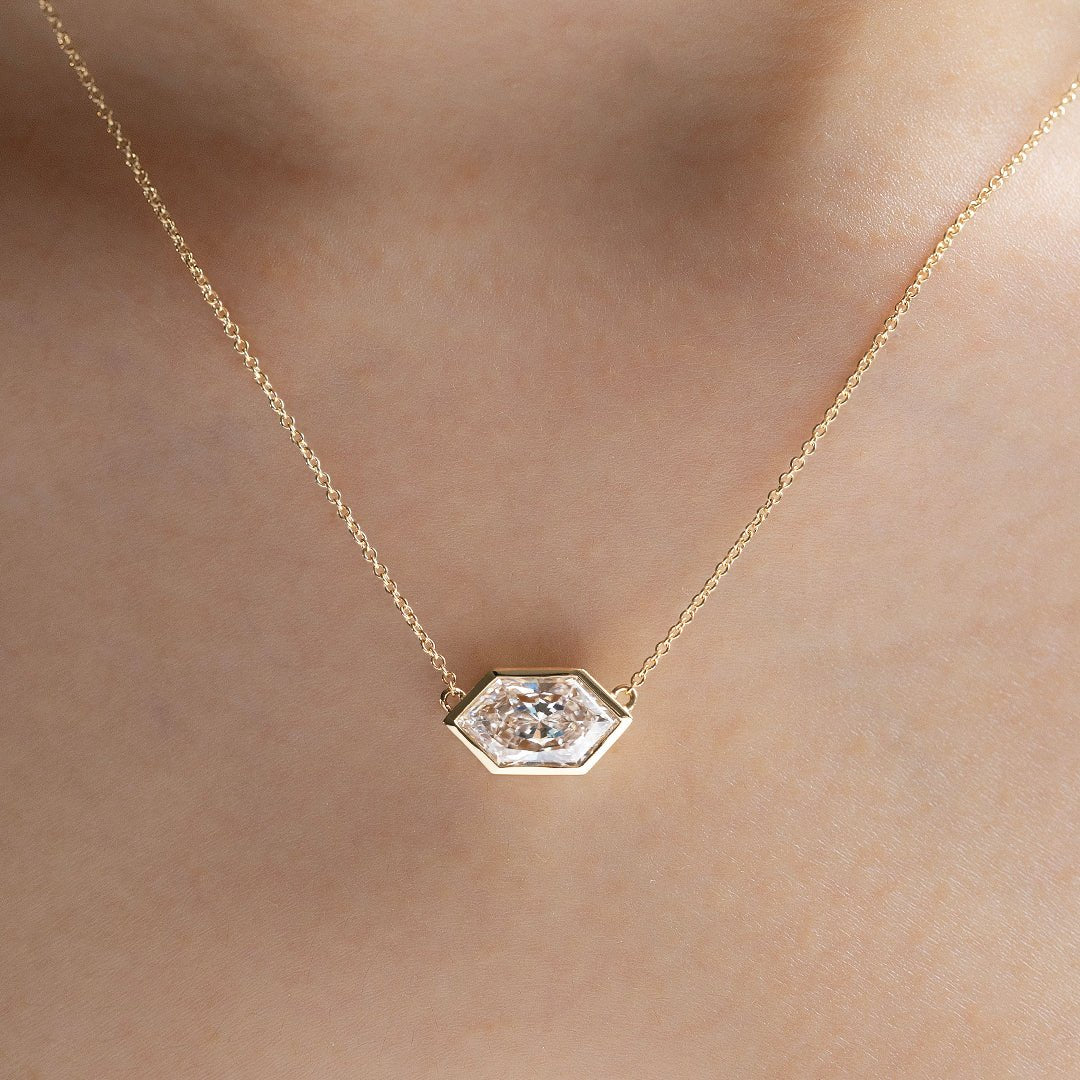 East-West 2 Ct Elongated Hexagon Shape Bezel Necklace - LGG Jewelry