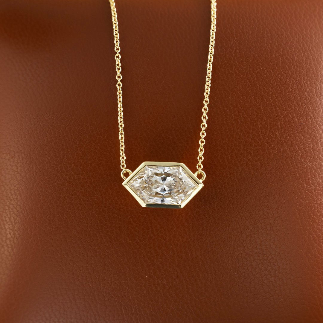East-West 2 Ct Elongated Hexagon Shape Bezel Necklace - LGG Jewelry