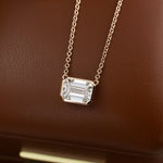 Lade Bild in die Galerieansicht, East-west 2 Ct Emerald Cut Lab Diamond Bezel Pendant Necklace - LGG Jewelry