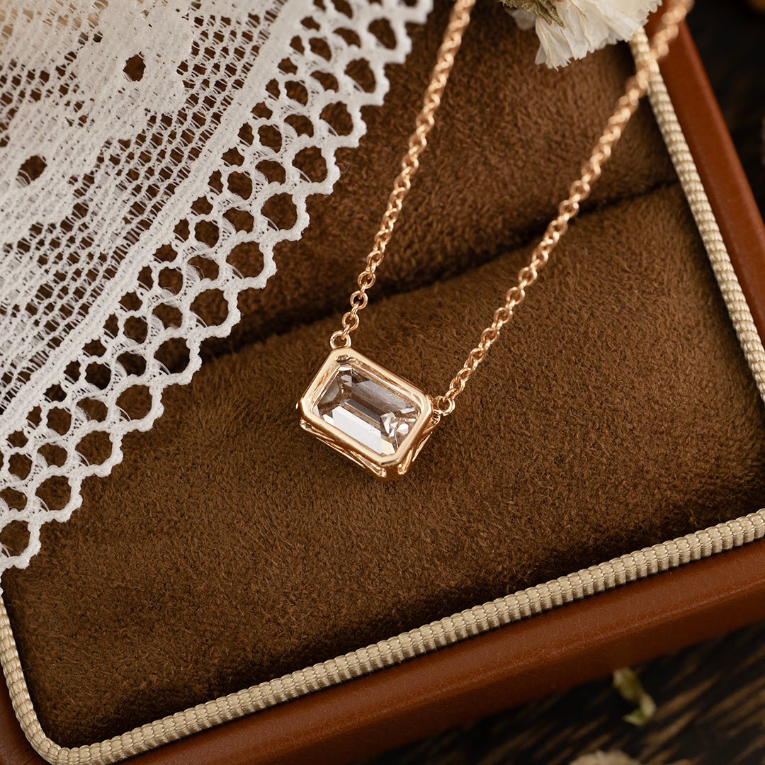 East-west 2 Ct Emerald Cut Lab Diamond Bezel Pendant Necklace - LGG Jewelry