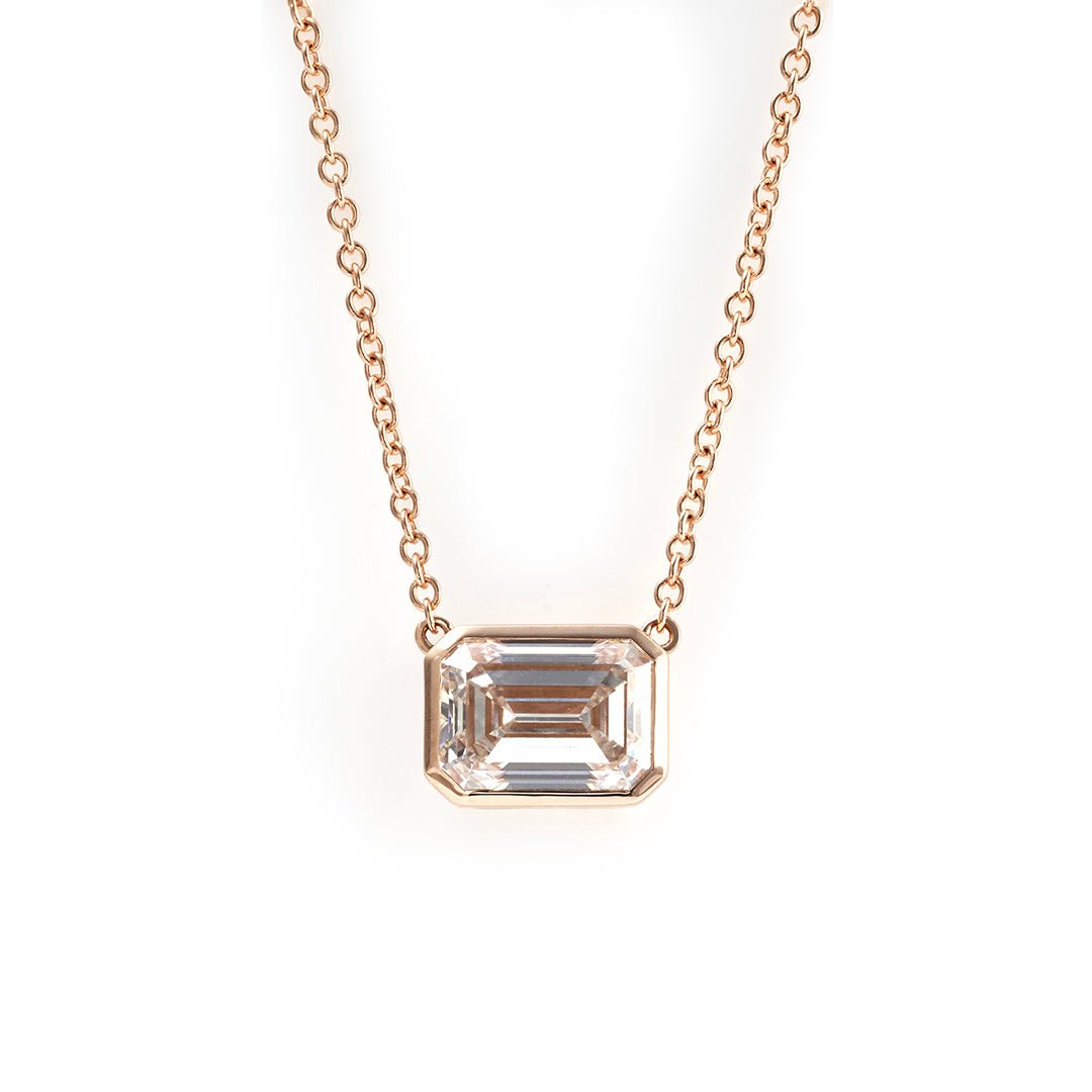 East-west 2 Ct Emerald Cut Lab Diamond Bezel Pendant Necklace - LGG Jewelry
