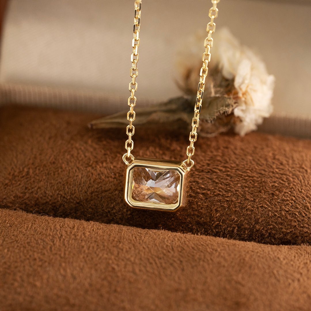 East-west 2 Ct Emerald Cut Lab Diamond Bezel Pendant Necklace (Copy) - LGG Jewelry