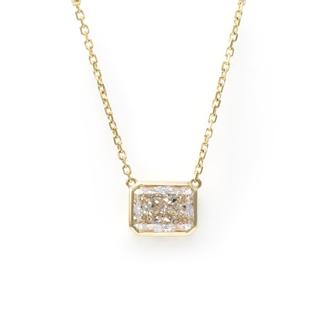 East-west 2 Ct Emerald Cut Lab Diamond Bezel Pendant Necklace (Copy) - LGG Jewelry