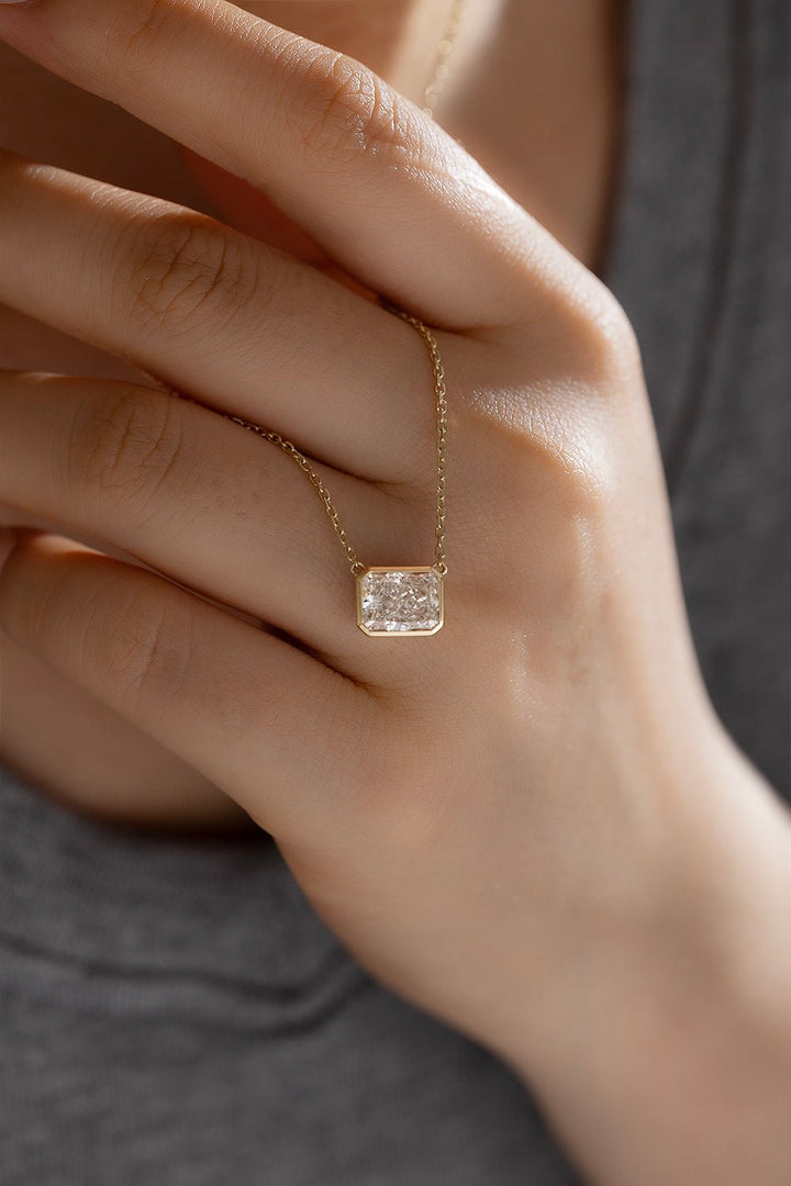 East-west 2 Ct Emerald Cut Lab Diamond Bezel Pendant Necklace (Copy) - LGG Jewelry