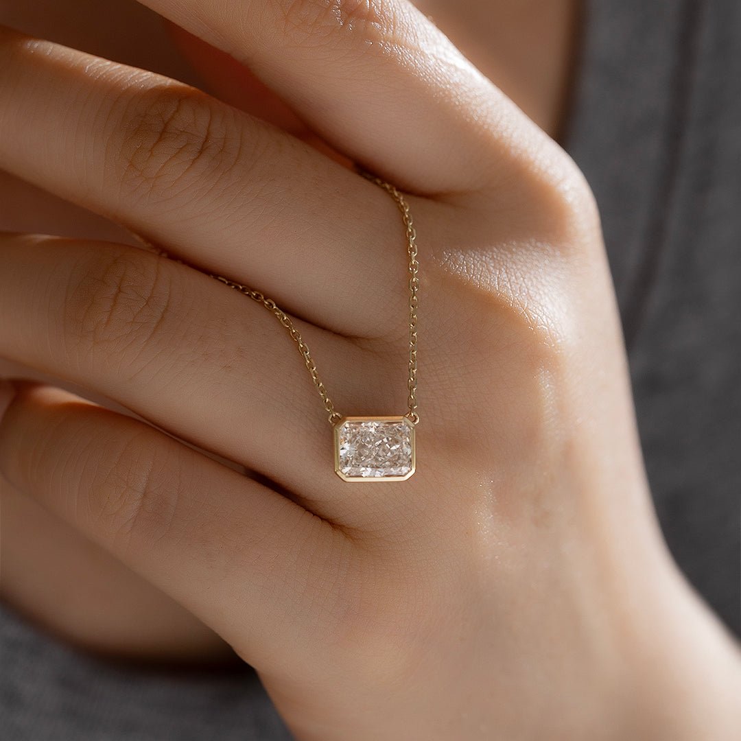 East-west 2 Ct Emerald Cut Lab Diamond Bezel Pendant Necklace (Copy) - LGG Jewelry