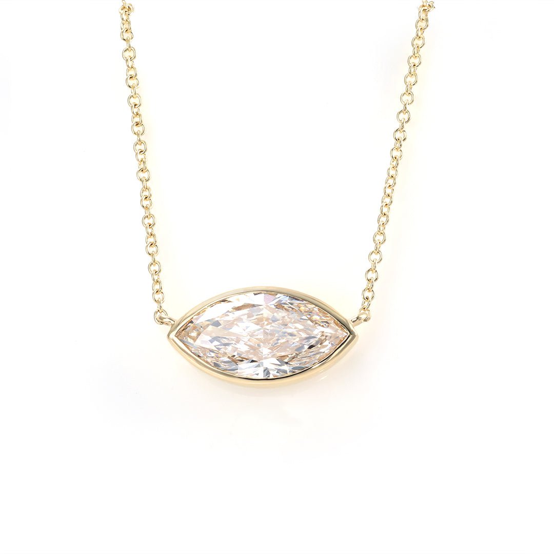 East-west 2 Ct Marquise Cut Lab Diamond Bezel Pendant Necklace - LGG Jewelry
