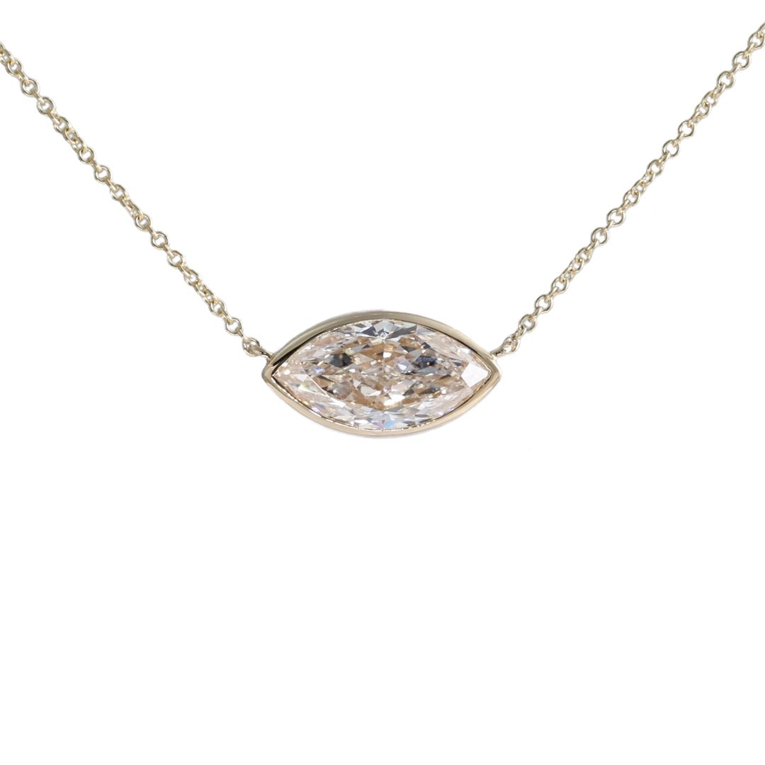 East-west 2 Ct Marquise Cut Lab Diamond Bezel Pendant Necklace - LGG Jewelry