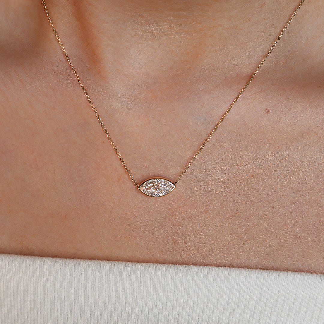 East-west 2 Ct Marquise Cut Lab Diamond Bezel Pendant Necklace - LGG Jewelry