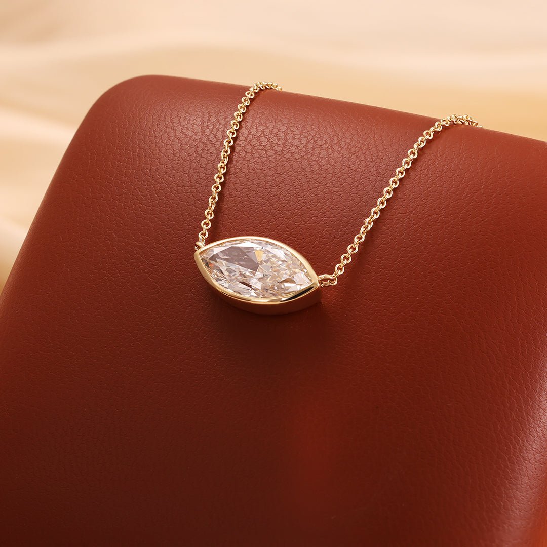 East-west 2 Ct Marquise Cut Lab Diamond Bezel Pendant Necklace - LGG Jewelry