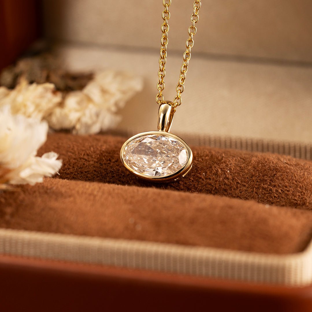 East-west 2 Ct Oval Cut Lab Diamond Bezel Pendant Necklace - LGG Jewelry