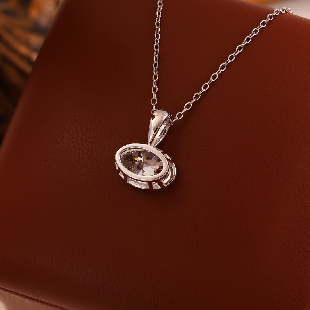 East-west 2 Ct Oval Cut Lab Diamond Bezel Pendant Necklace - LGG Jewelry